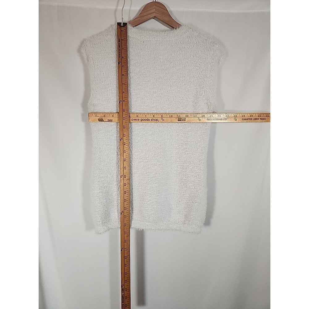 Ellen Tracy Fuzzy Eyelash Chenille Sweater Sparkle Metallic White Womens XS - Picture 13 of 15